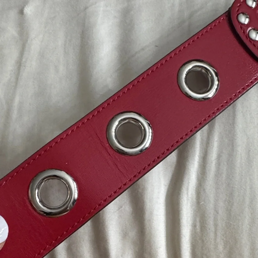 Gucci Red Leather Eyelet Strap with Gold Clasp